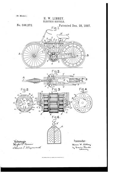 Picture Of Patent Drawing For Electric Bicycle 1895